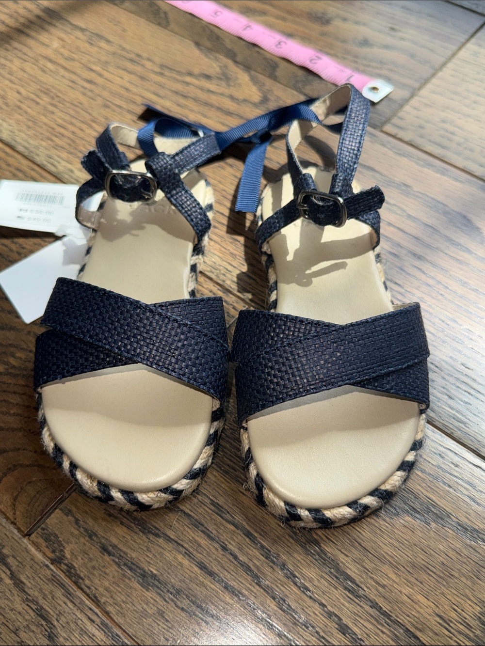 Janie and Jack Navy Braided Espadrille Tie Sandals